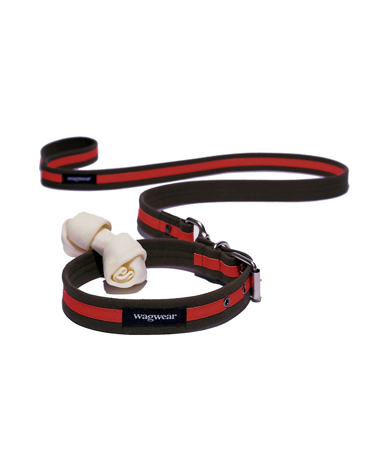 canvas reflective collar and leash in olive and safety orange