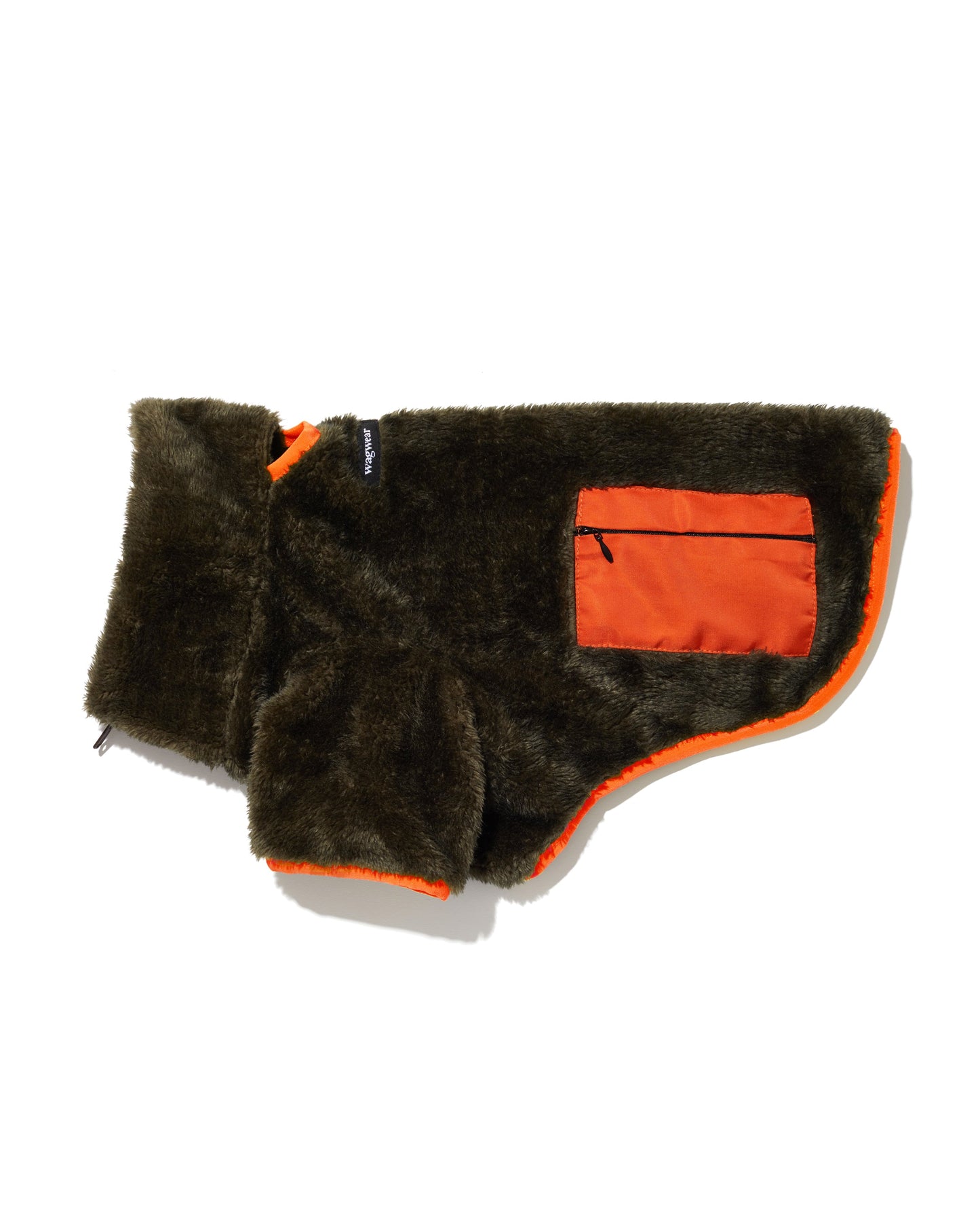 green fleece zippy with orange pocket