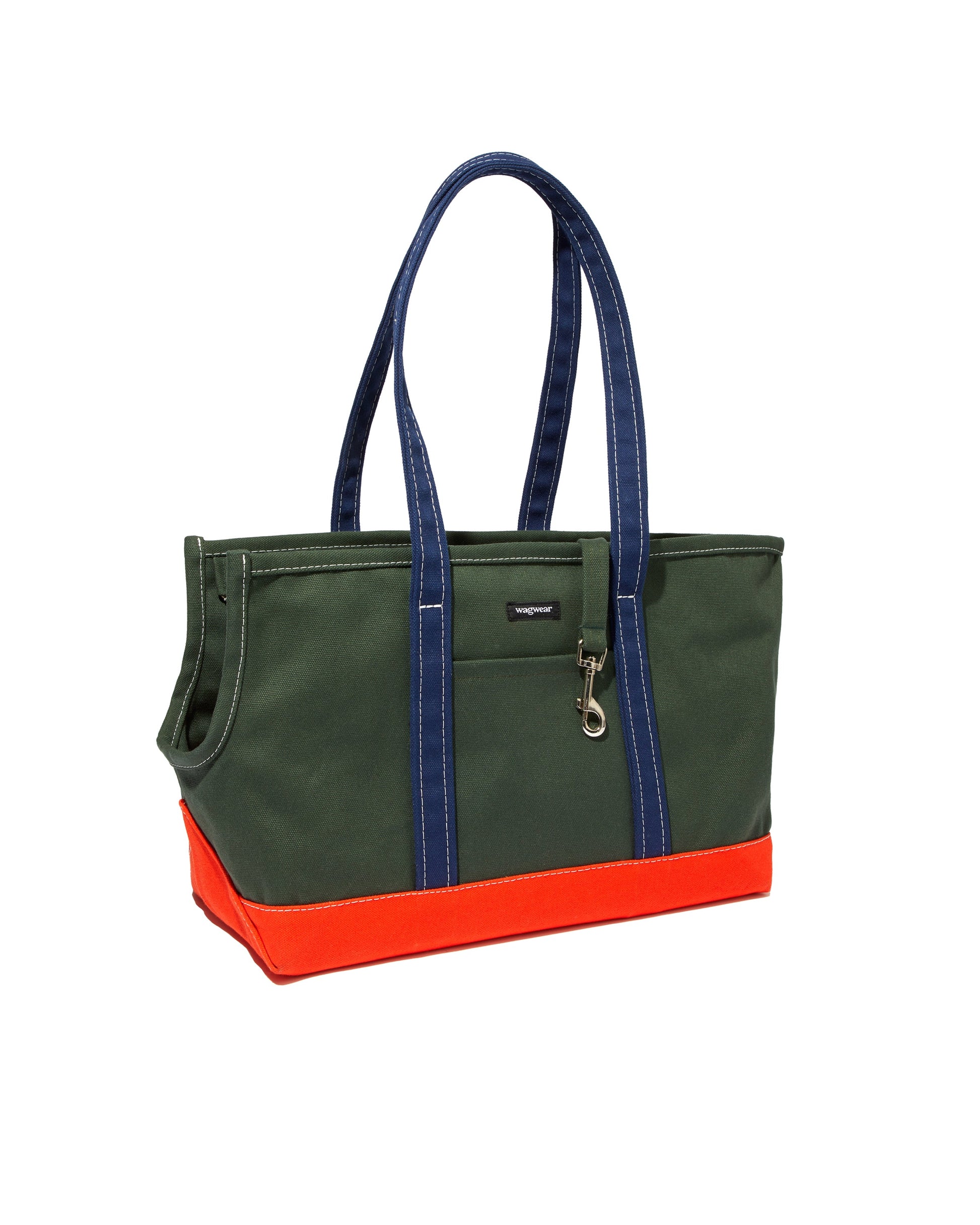 Dog Carrier in Olive, Orange, and Navy