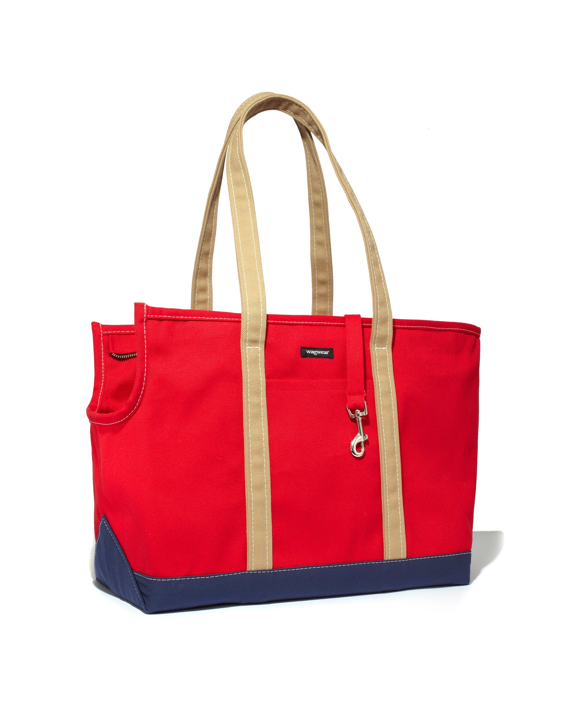 Dog Carrier in Red, Navy, and Tan
