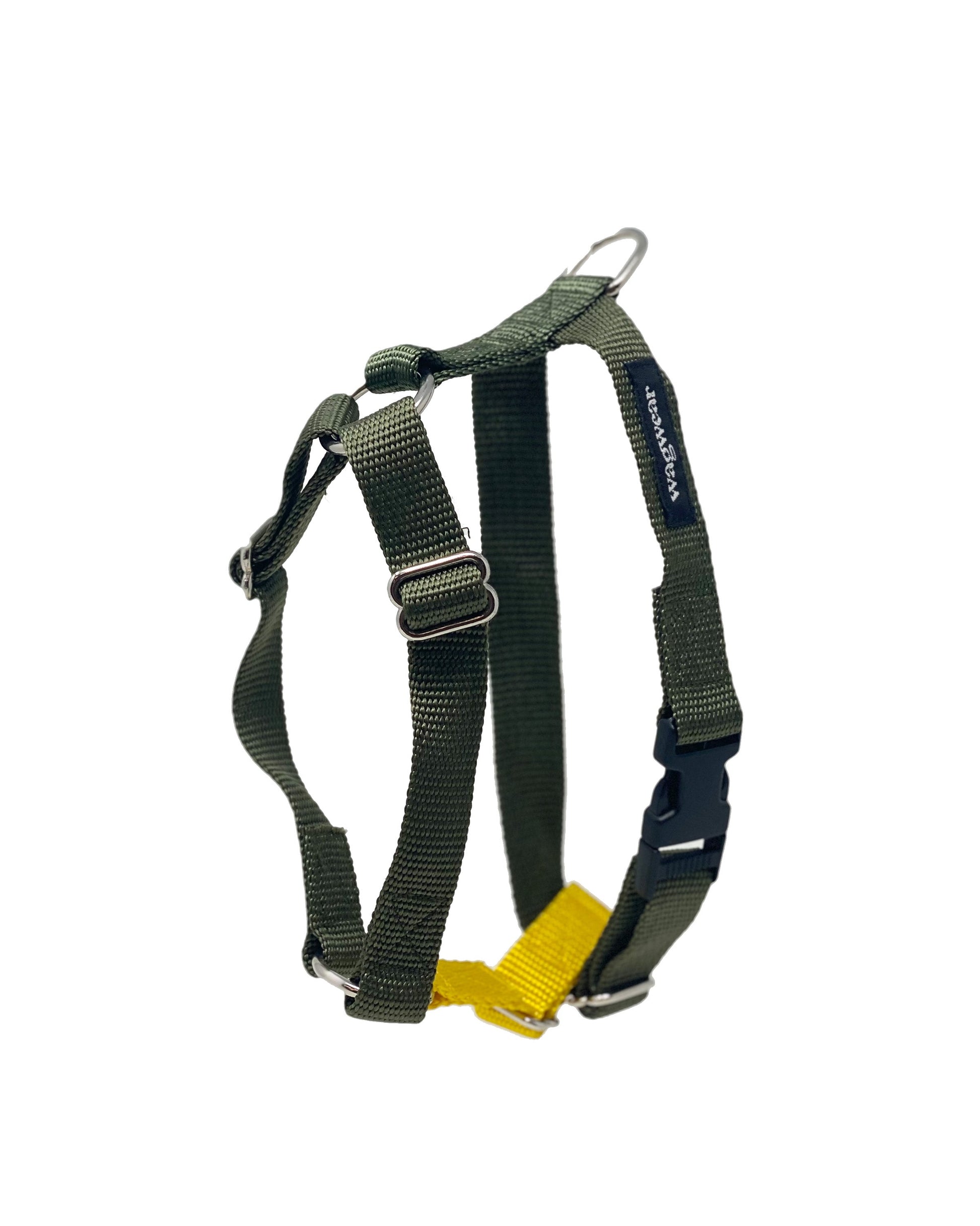 contrast nylon harness in brown and yellow