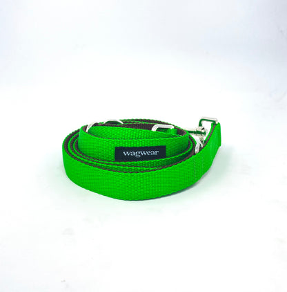 nylon metro leash in neon green and brown